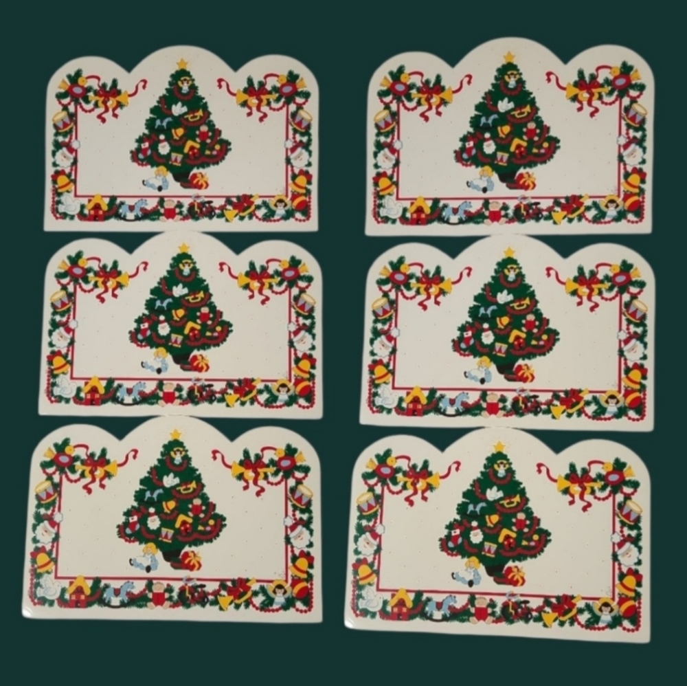 6 Vintage 1990 CSC Vinyl Christmas Tree Scene Placemats